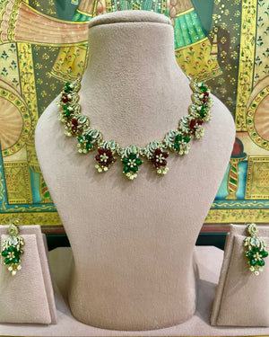 MULTICOLOUR MOISSANITE FLORAL DESIGNER NECKLACE SET