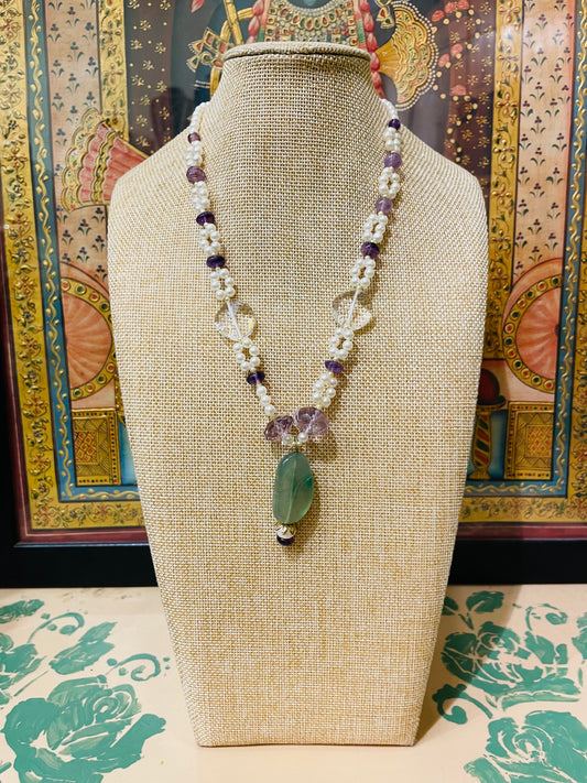 AMETHYST & JADE STONE PENDANT DESIGNER NECKLACE