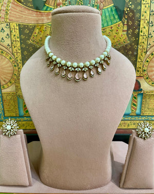 SOFT PINK DEWDROP MOISSANITE PEARL NECKLACE SET