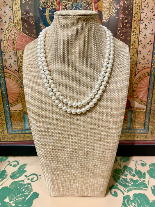 IVORY PEARL SEMI PRECIOUS DOUBLE STRING NECKLACE