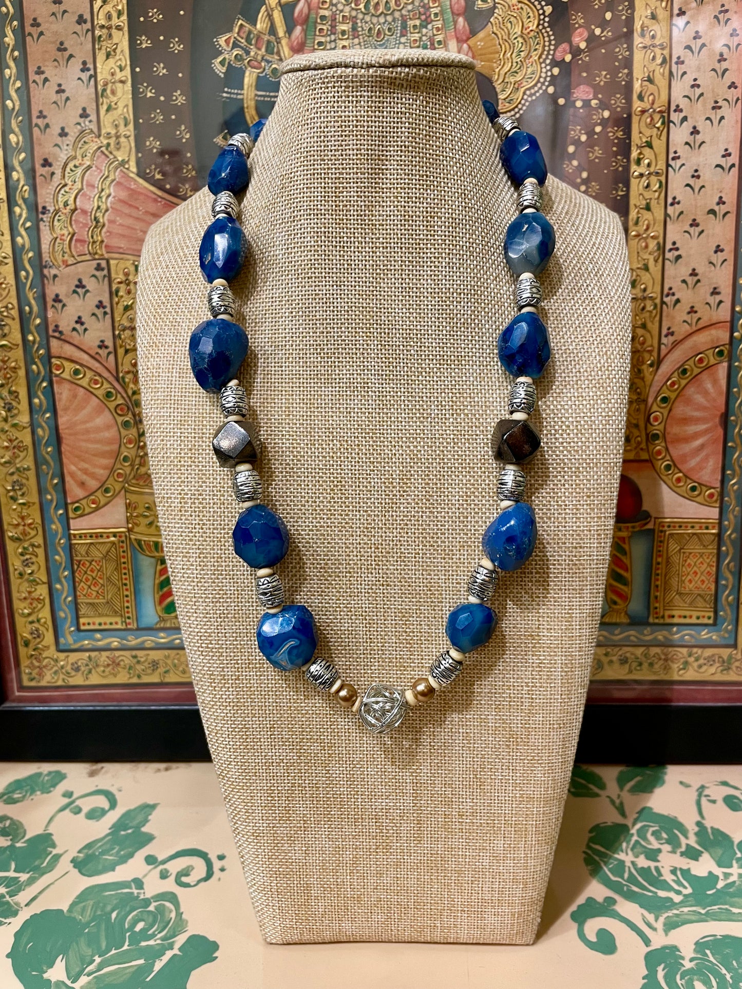 BLUE LAPIS STONE & SILVER SPACERS DESIGNER NECKLACE