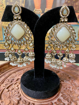 MINT GREEN KUNDAN MOISSANITE CHANDBALI  JHUMKI EARRINGS