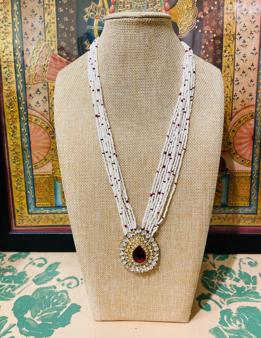 RICE PEARLS AMERICAN DIAMOND PENDANT NECKLACE