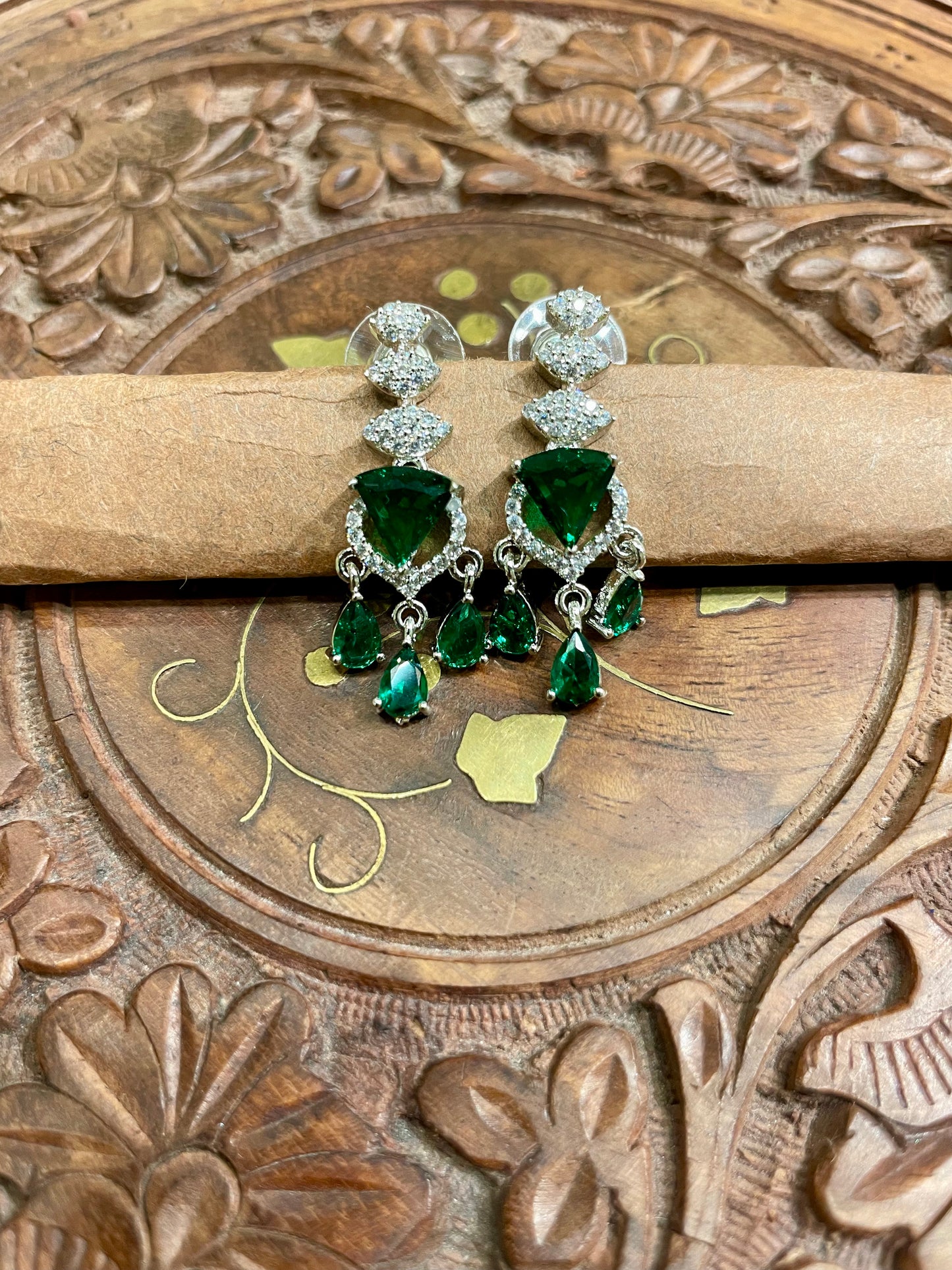 GREEN AMERICAN DIAMOND (AD) DANGLER EARRINGS