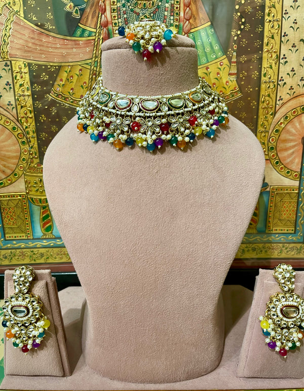 MULTI COLOURED TYAANI KUNDAN DESIGNER NECKLACE SET