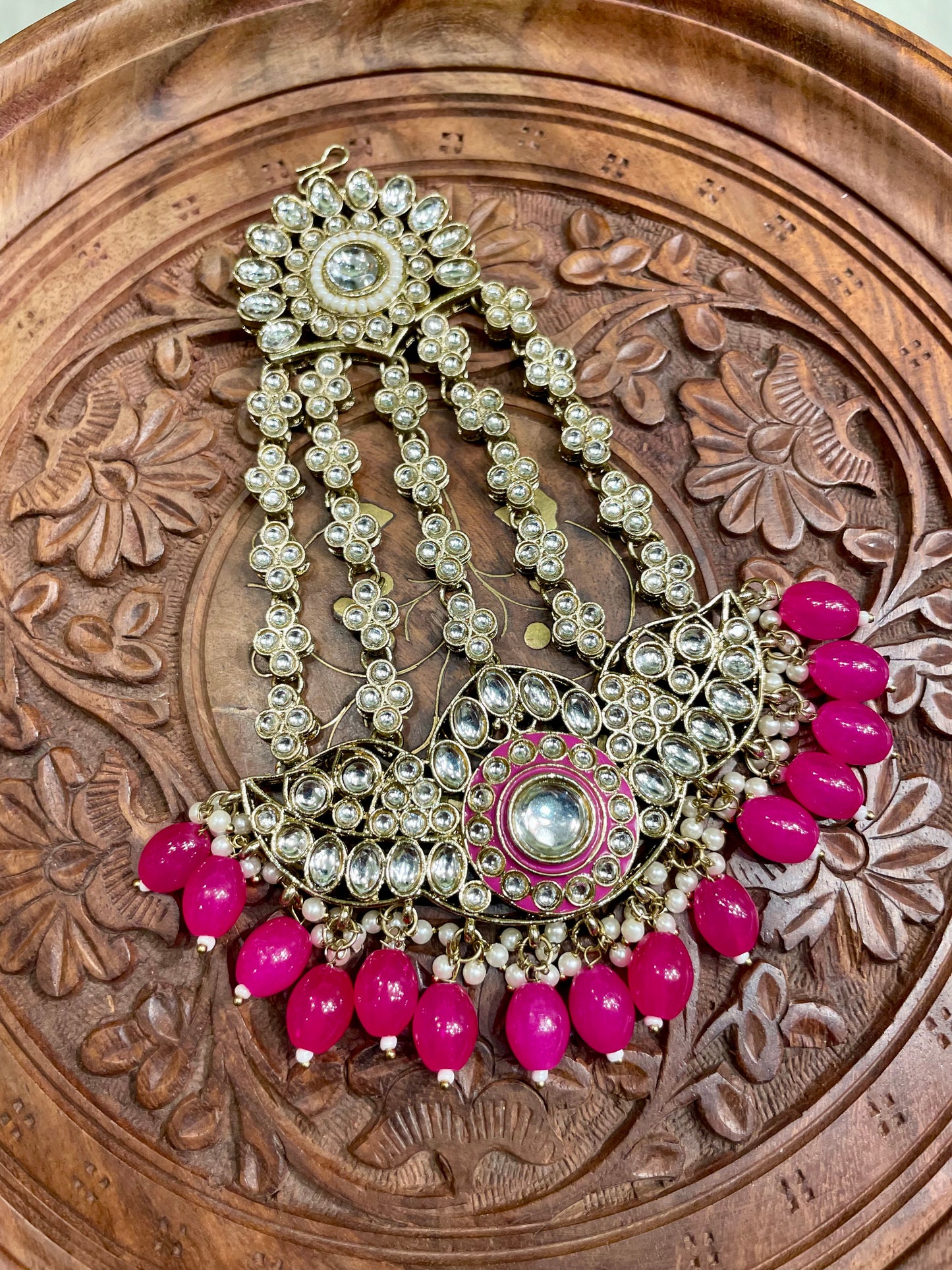 DARK PINK POLKI KUNDAN BRIDAL PASSA