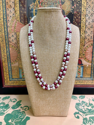 BERRY & IVORY WHITE PEARL DOUBLE STRAND NECKLACE