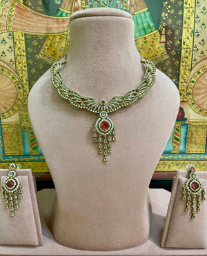 RUBY RED MOISSANITE ROYALE CASCADE TASSEL NECKLACE SET