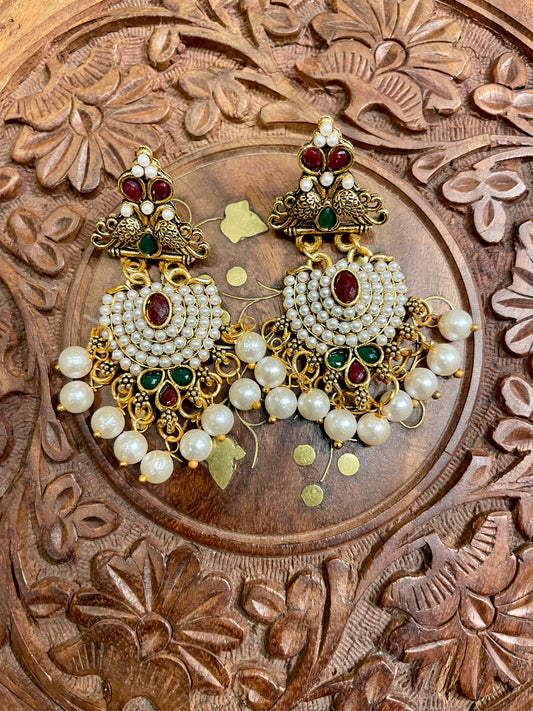 TRADITIONAL GOLD TONED TEMPLE DANGLER EARRINGS