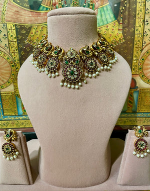 JADAU MOISSANITE SOUTH INDIAN DESIGNER NECKLACE SET
