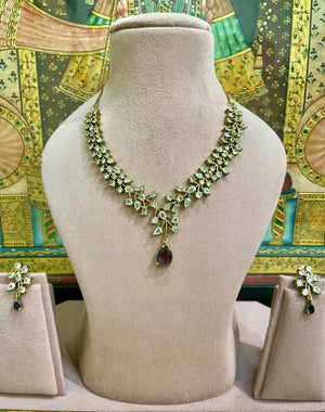 PURPLE MOISSANITE BLOSSOM TEARDROP NECKLACE SET
