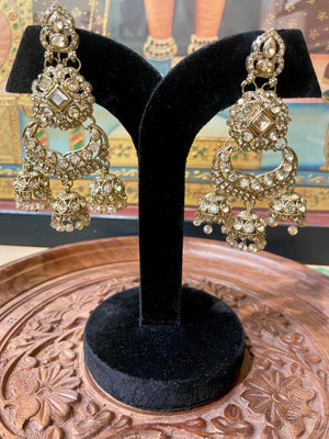 GOLDEN ETHNIC CHANDBALI JHUMKI EARRINGS