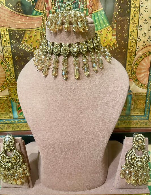 GOLDEN DESIGNER CHOKER NECKLACE SET