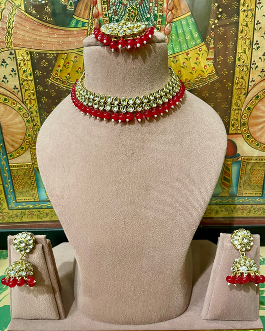 RED KUNDAN CHOKER NECKLACE SET