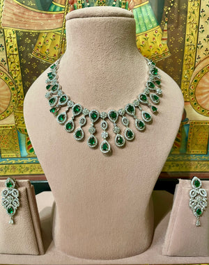 ROYAL EMERALD GREEN TEARDROP AMERICAN DIAMOND (AD) NECKLACE SET
