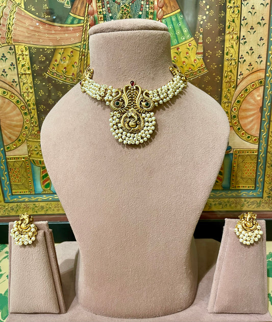 TRADITIONAL SOUTH INDIAN LORD GANESH JADAU NECKLACE SET