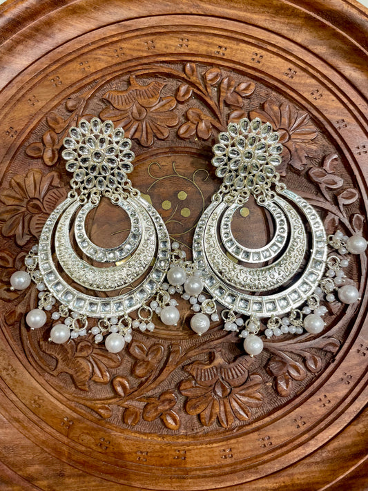 IVORY WHITE ETHNIC CHANDBALI EARRINGS