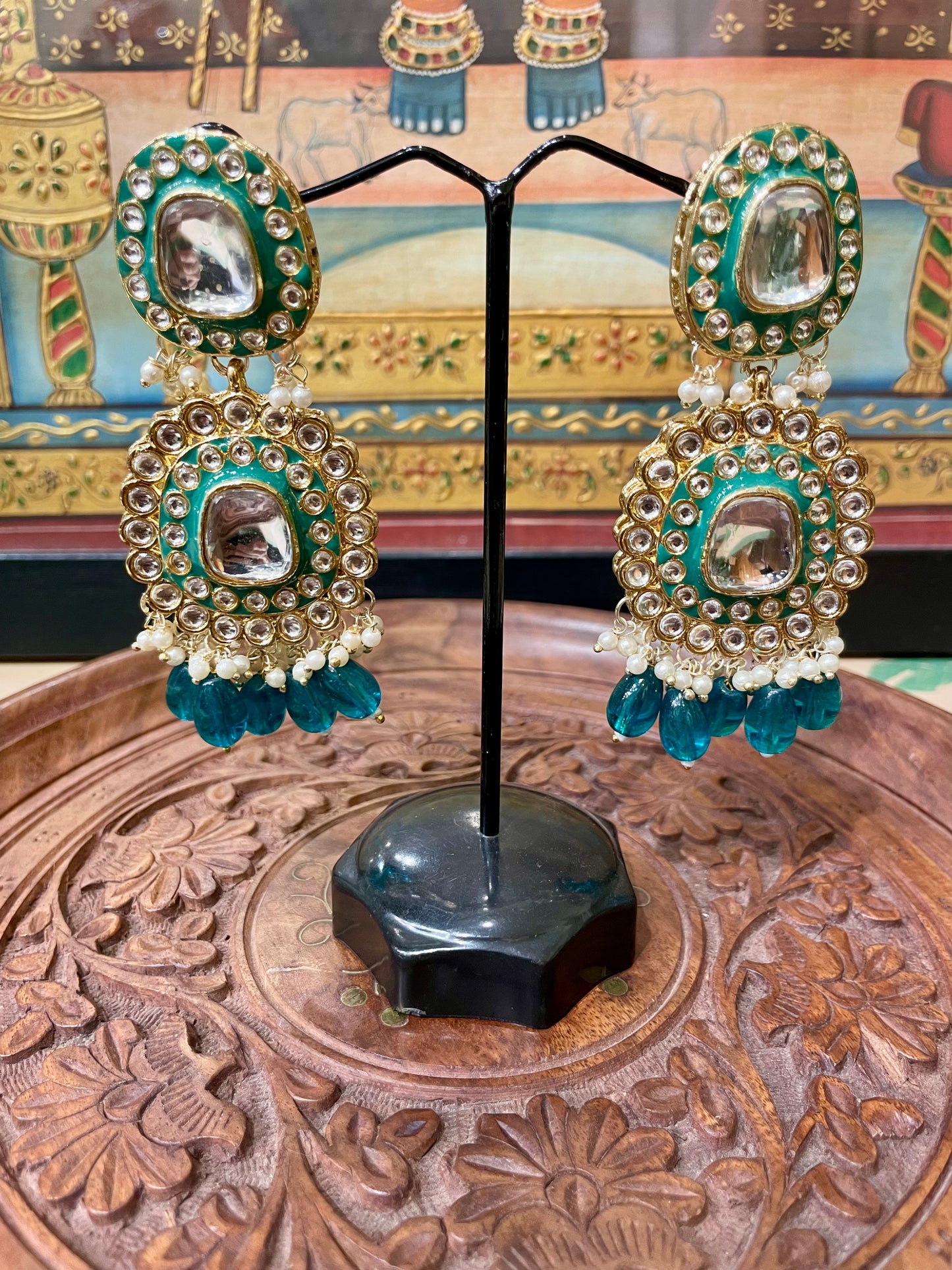 GREEN POLKI KUNDAN BRIDAL EARRINGS