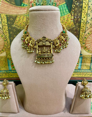 MA LAXMI ANTIQUE KEMP STONES TEMPLE SOUTH INDIAN SET