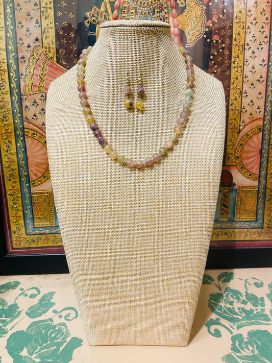 NATURAL FLORITE BEADS NECKLACE SET