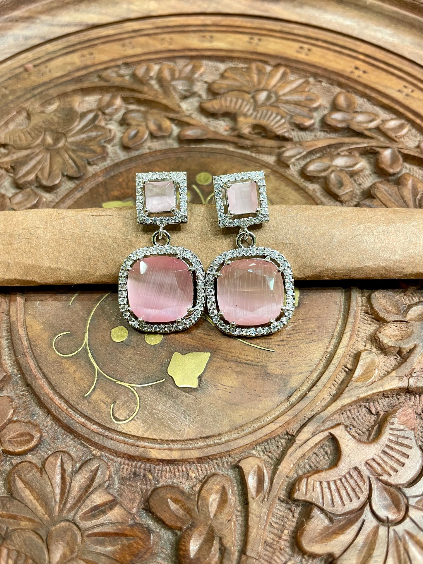 PINK AMERICAN DIAMOND (AD) STUD EARRINGS