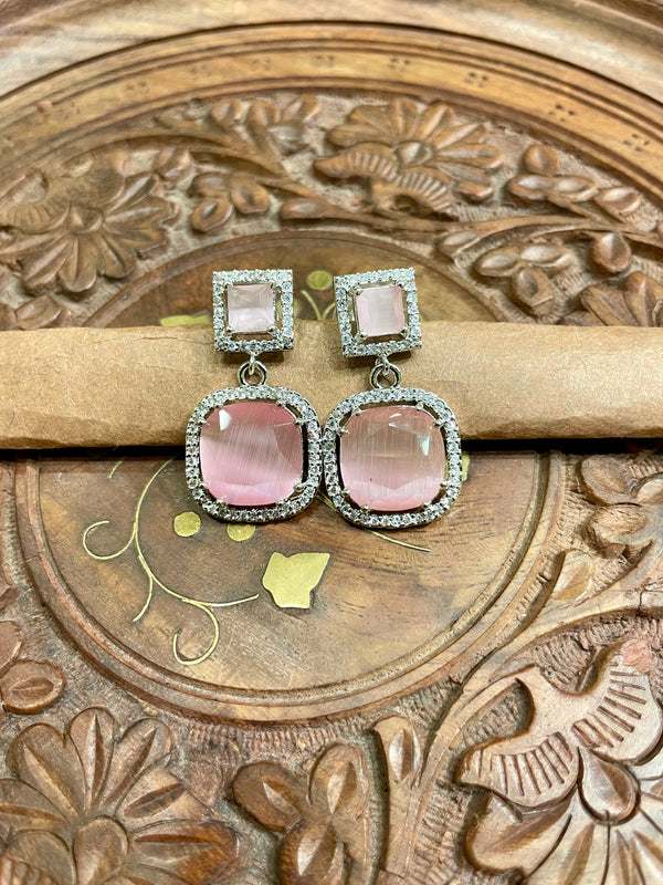 PINK AMERICAN DIAMOND (AD) STUD EARRINGS
