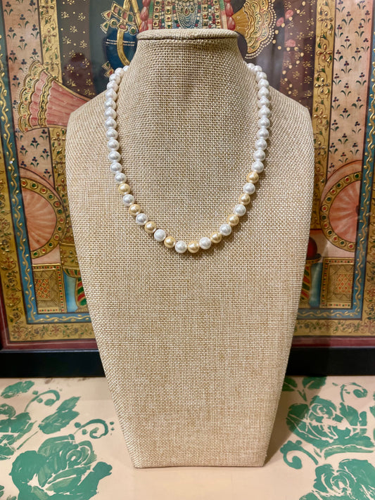 IVORY WHITE & GOLDEN CULTURED PEARL STRING NECKLACE