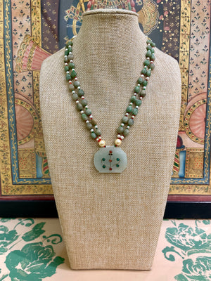 VINTAGE JADE STONE MEENAKARI HOLDALI PENDANT NECKLACE