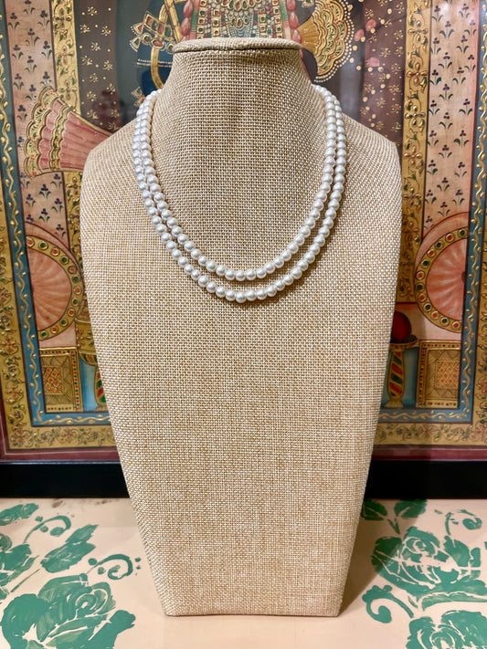 IVORY WHITE CULTURED PEARL DOUBLE STRING NECKLACE