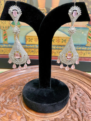 SOFT PINK AMERICAN DIAMOND (AD) HALO DROP EARRINGS
