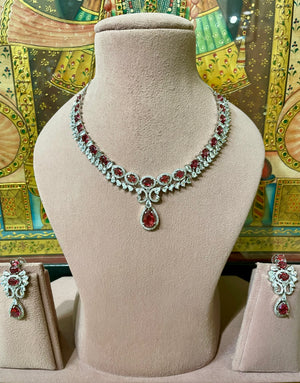 RUBY RED VICTORIAN AMERICAN DIAMOND (AD) NECKLACE SET