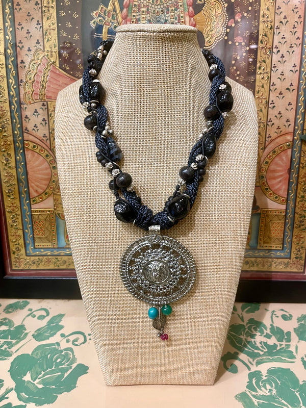 OXIDISED SILVER PENDANT DESIGNER NECKLACE