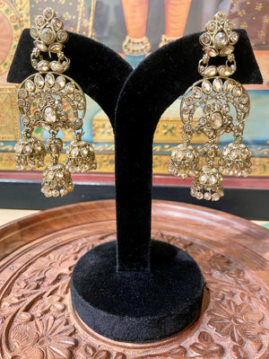 GOLDEN BRIDAL ETHNIC CHANDBALI JHUMKI EARRINGS