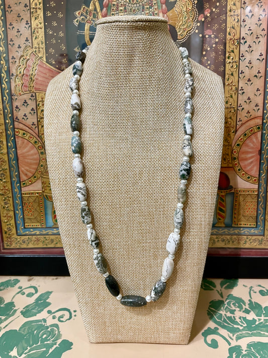 VERIGATED AGATE STONE LONG DESIGNER NECKLACE