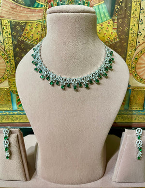 EMERALD GREEN AMERICAN DIAMOND (AD) DESIGNER NECKLACE SET