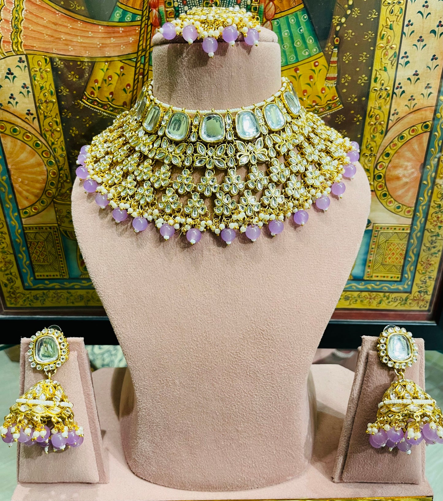 KUNDAN POLKI DESIGNER BRIDAL SET (LAVENDER PURPLE)