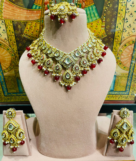 ROYAL KUNDAN BRIDAL NECKLACE SET (MAROON)