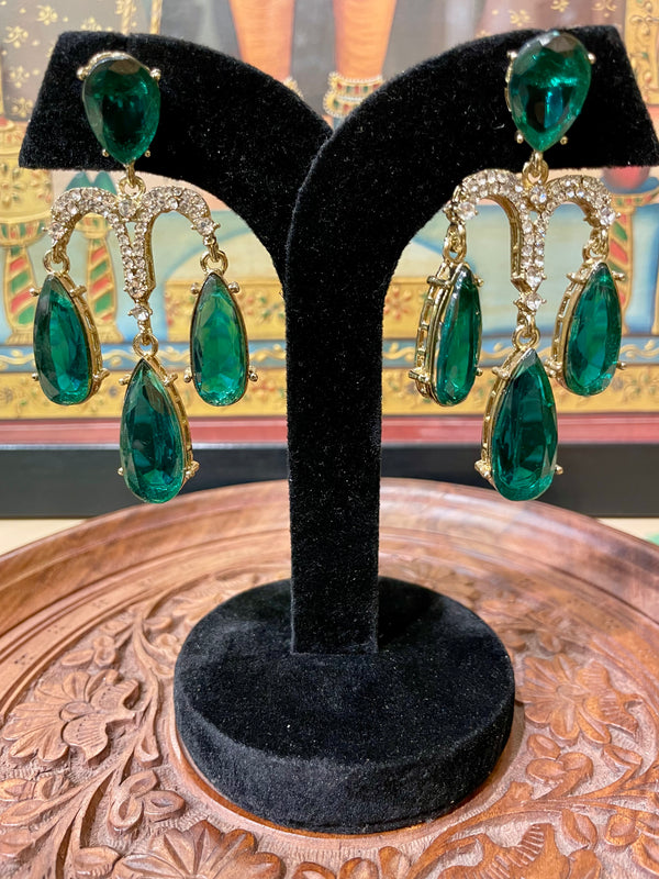 GREEN AMERICAN DIAMOND (AD) DANGLER EARRINGS