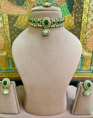 GREEN KUNDAN MOISSANITE NOOR CHOKER SET