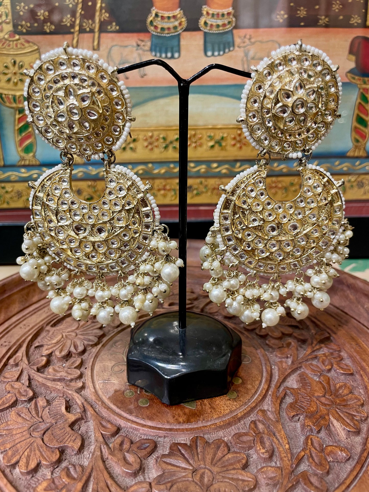 IVORY WHITE PEARL KUNDAN CHANDBALI EARRINGS