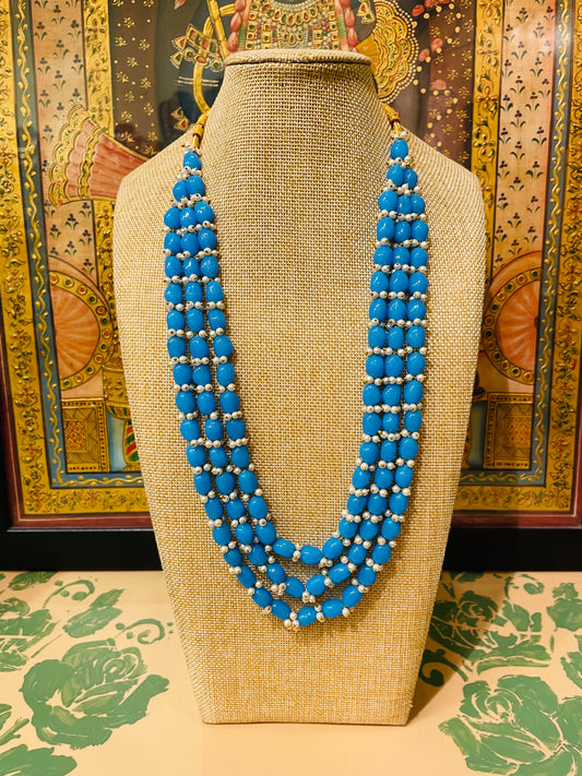 BLUE SEMI PRECIOUS TRIPLE STRING NECKLACE