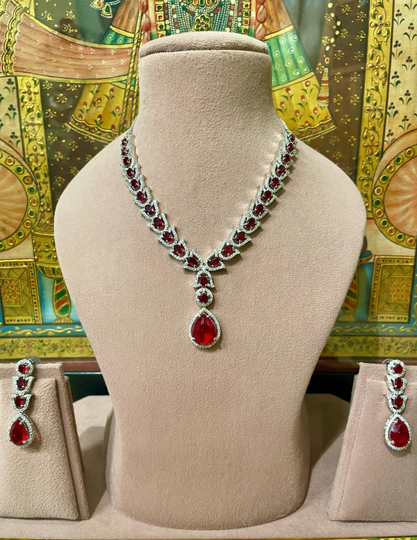 RUBY RED AMERICAN DIAMOND (AD) DESIGNER NECKLACE SET