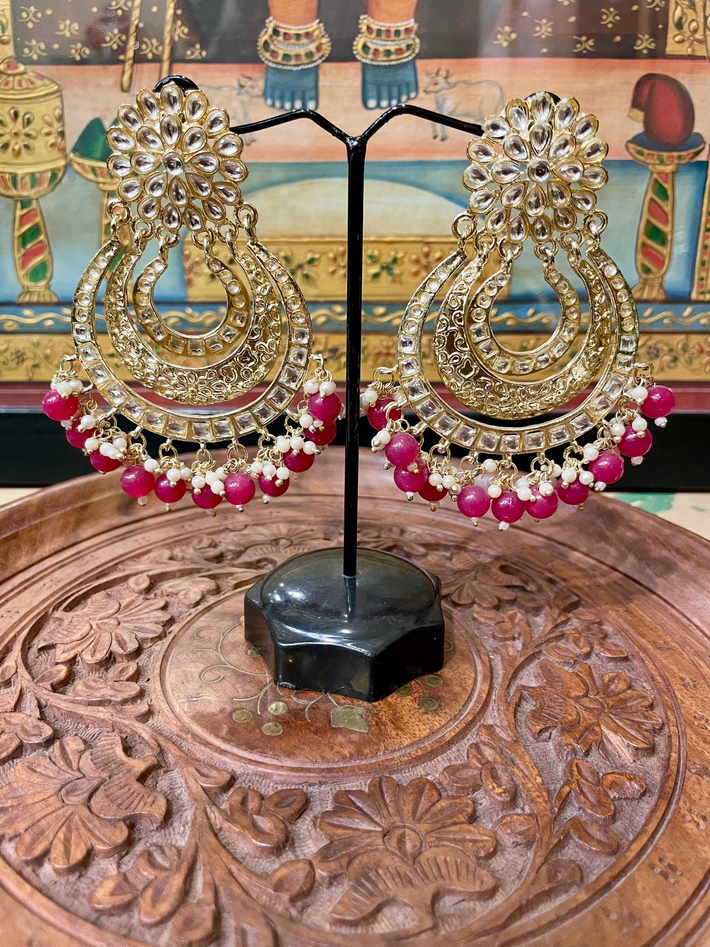 DARK PINK CHANDBALI ETHNIC DESIGN EARRINGS