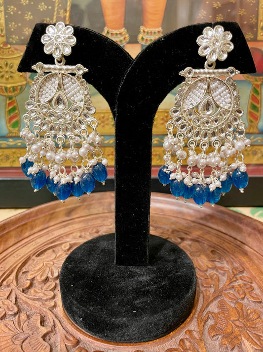 DARK BLUE POLKI DESIGNER DANGLER EARRINGS