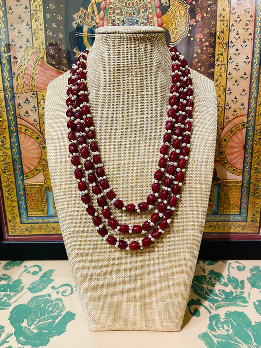 MAROON SEMI PRECIOUS TRIPLE STRING