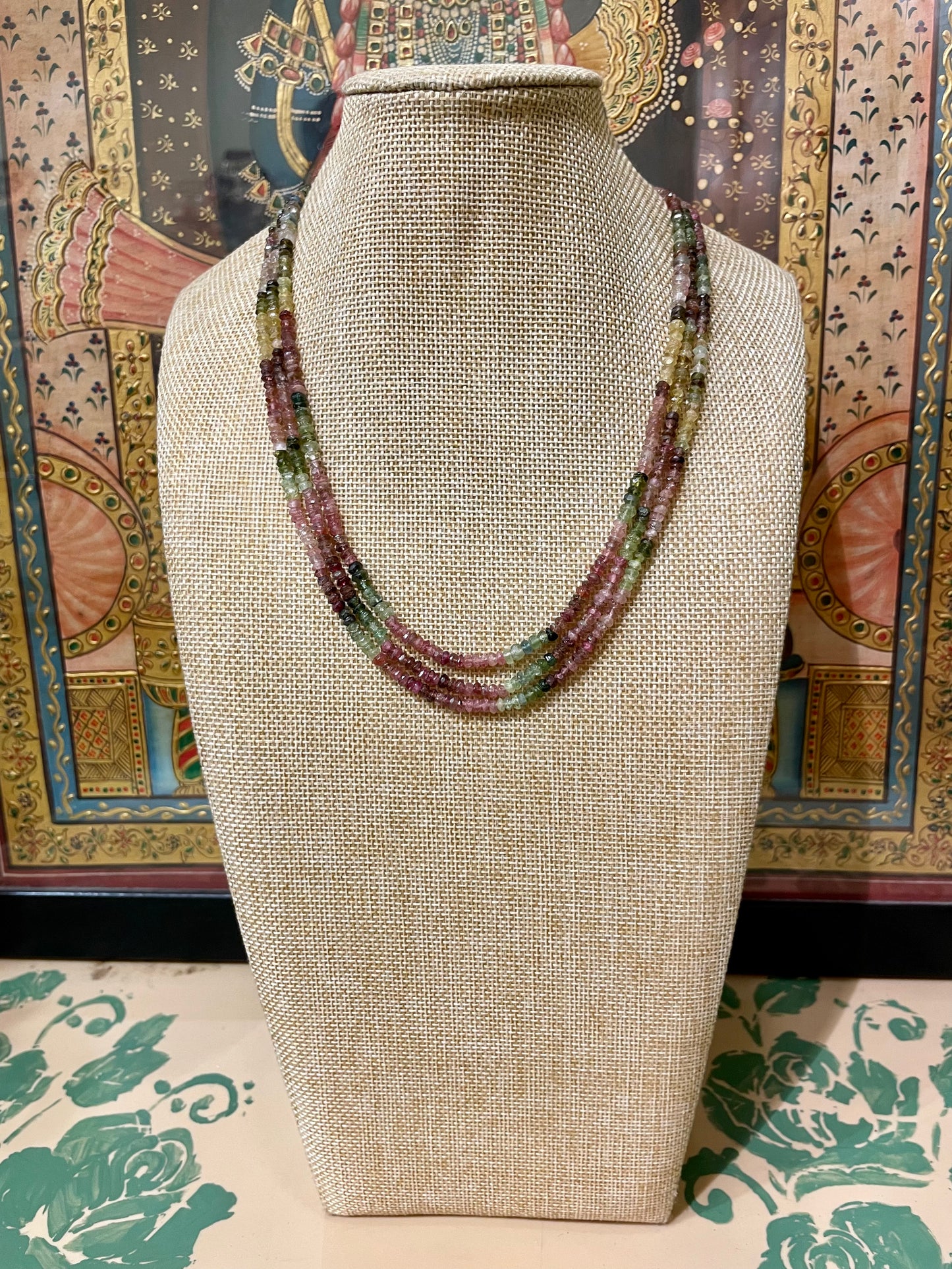 TOURMALINES SEMI PRECIOUS DESIGNER TRIPLE STRING NECKLACE