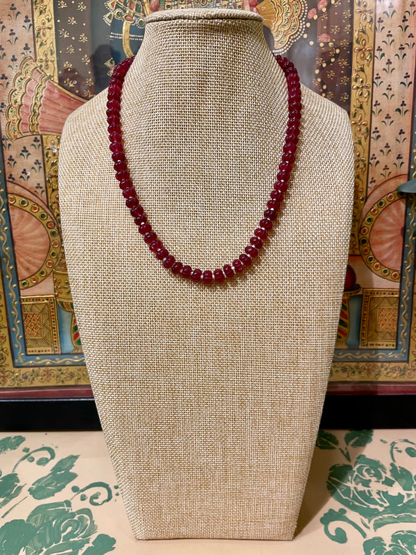 MELON CUT RUBY SEMI PRECIOUS STONE STRING NECKLACE