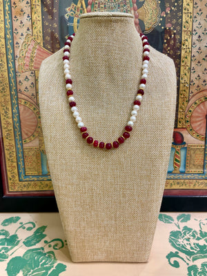 RUBY RED & PEARL DESIGNER NECKLACE