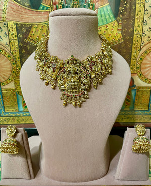 MA LAXMI MULTI KEMP STONES GOLD PLATED BRIDAL SOUTH INDIAN SET