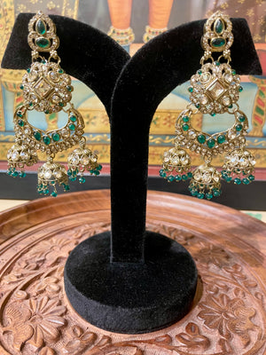 GREEN ETHNIC CHANDBALI JHUMKI EARRINGS